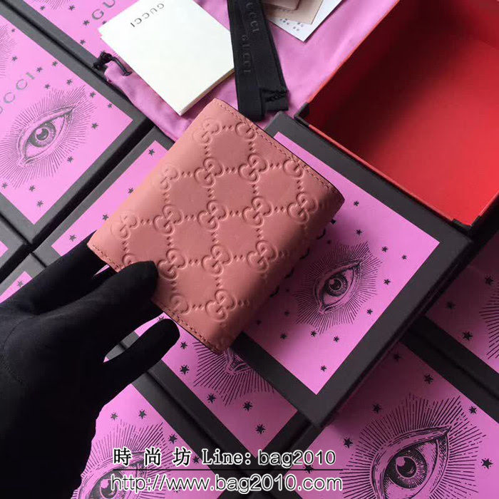 GUCCI古馳 歐洲正品原單 padlock系列 最新款短皮夾 453155 粉色壓花全皮 WTG1196